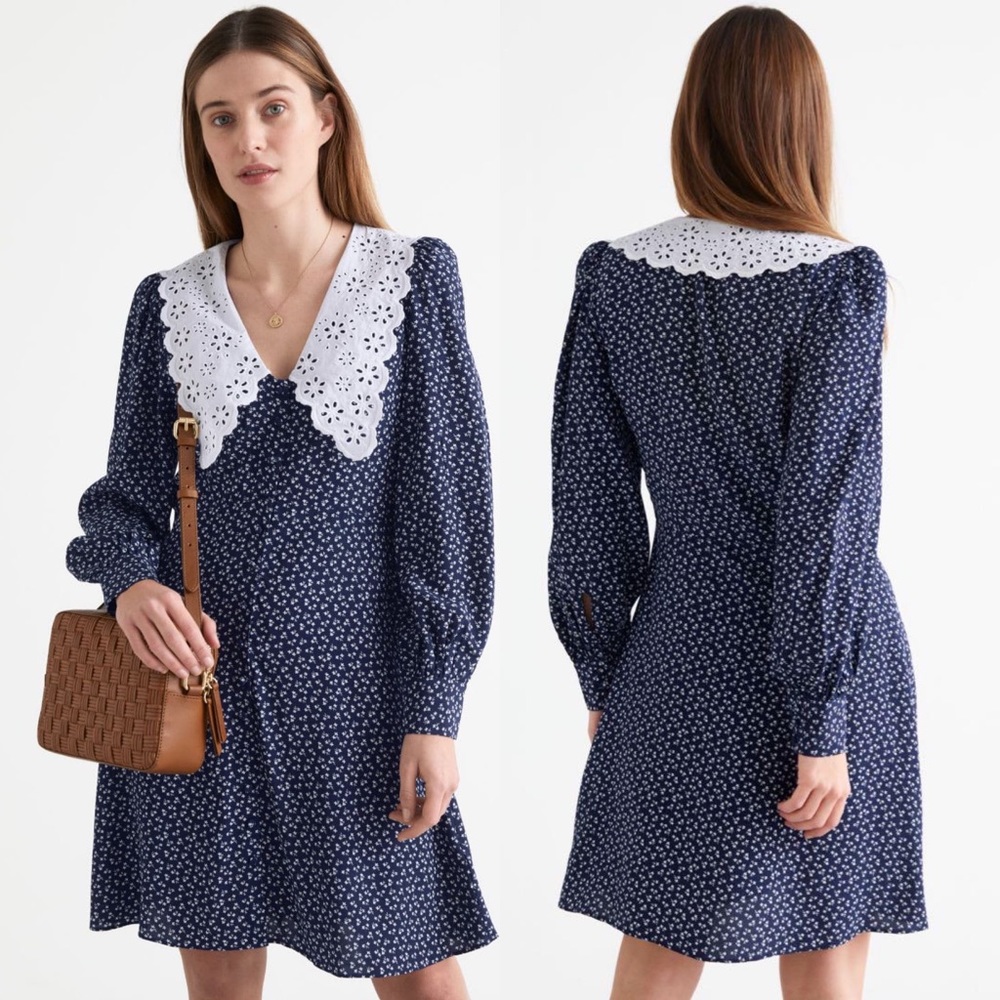 & Other Stories Blue Mini Dress with Sailor Collar